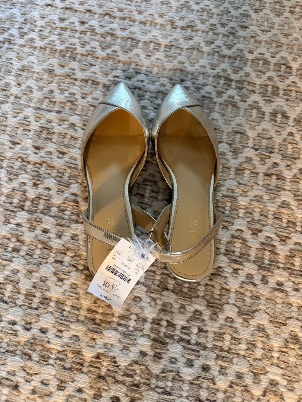 J. Crew Metallic Silver Pointed D'Orsay Slingback Flats
